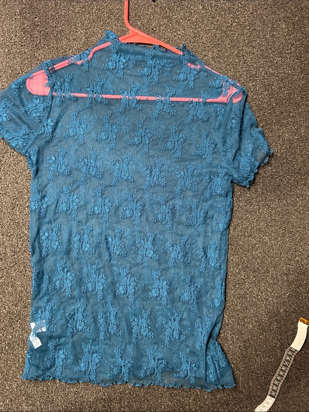 Zenana Outfitters Teal Blue Lace Short Sleeve Top